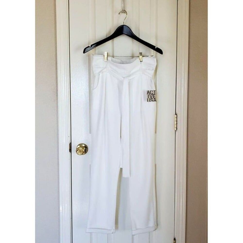 Active USA Womens Pants White L Paper Bag Waist New